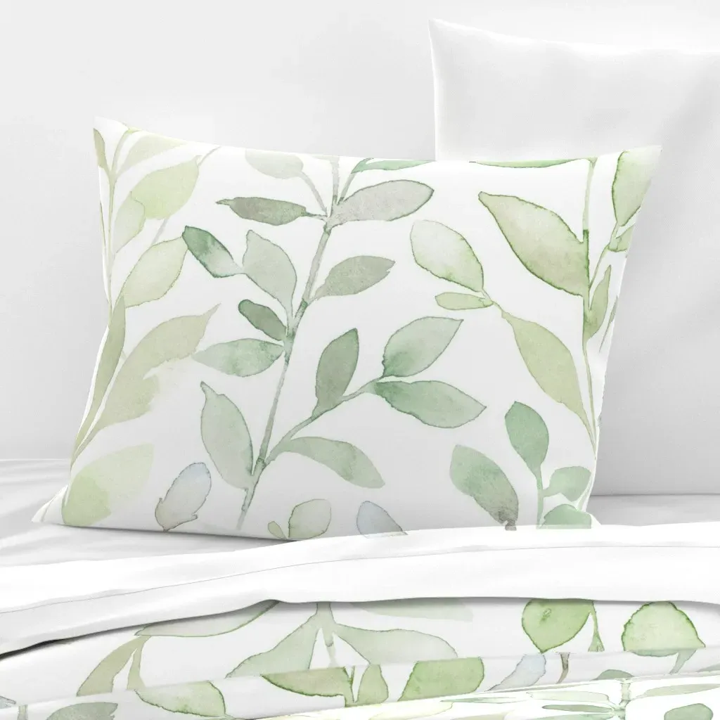 Midsummer Leaves Standard Knife Edge Pillow - Sage Green, Cotton Sateen product