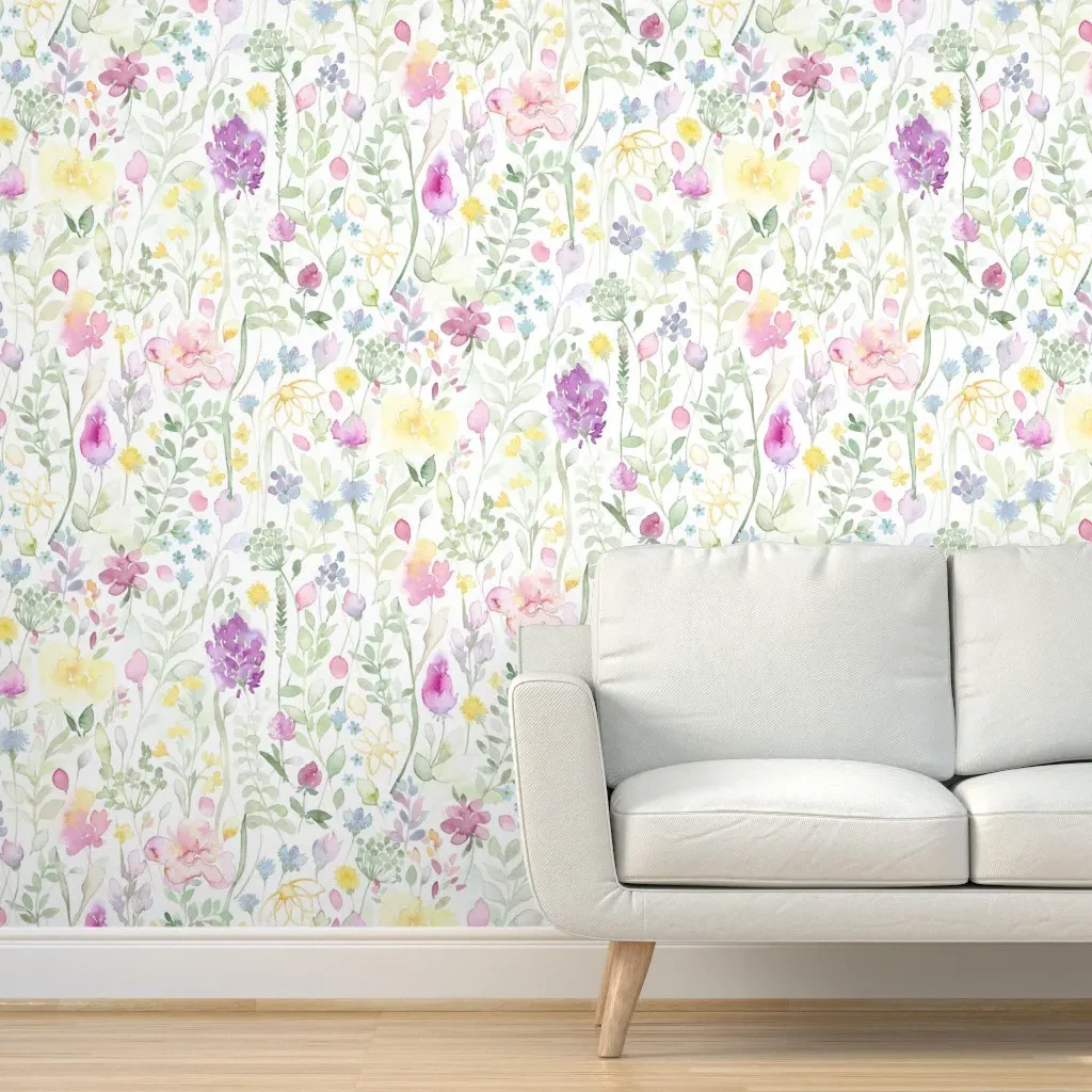 Midsummer Watercolor Wild Flowers Peel and Stick Wallpaper - Green product
