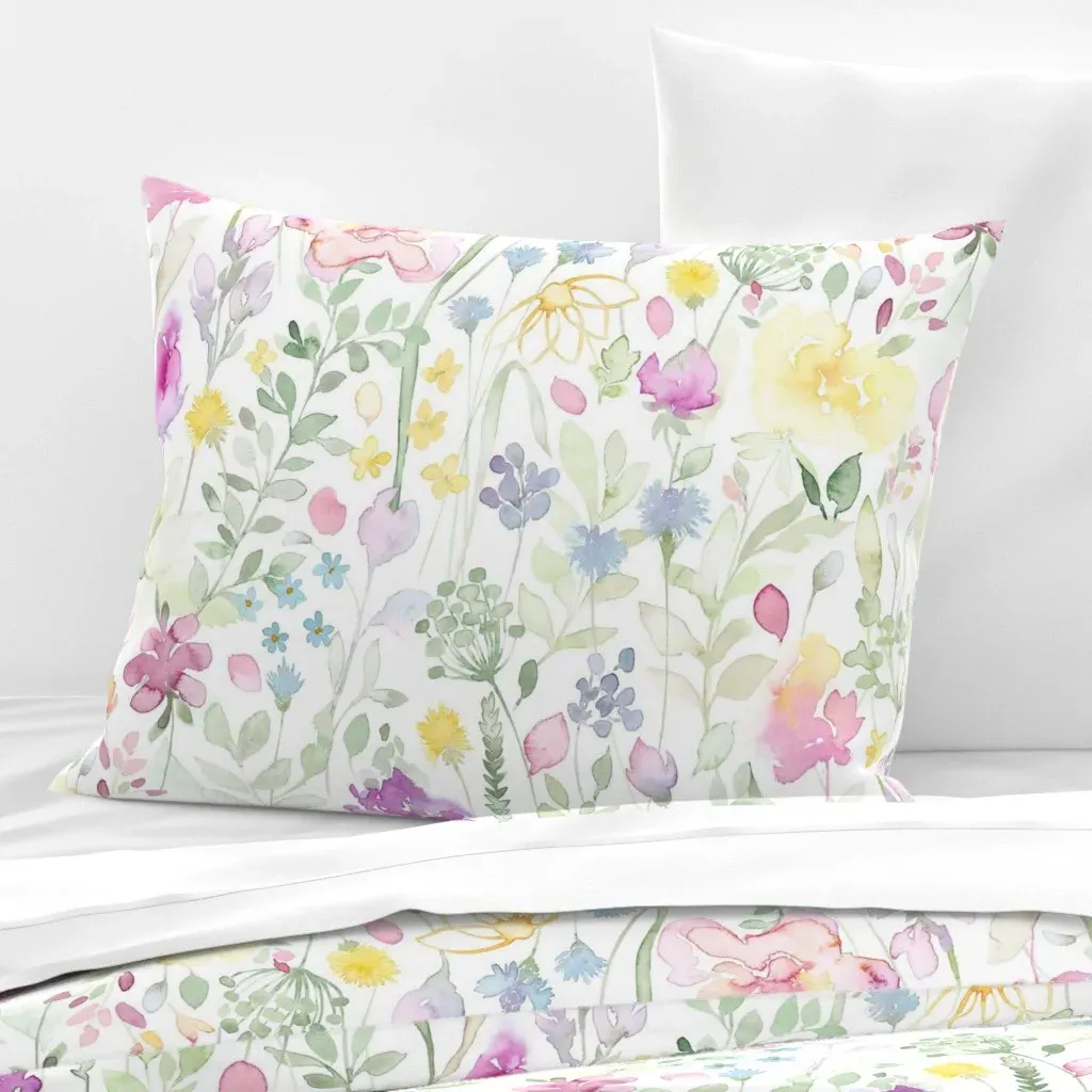 Midsummer Watercolor Wild Flowers Standard Knife Edge Pillow - Lavender Purple, Cotton Sateen product