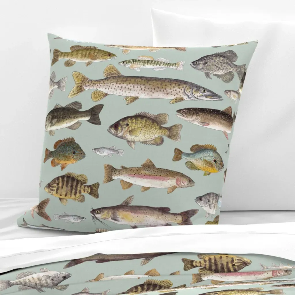 Midwest Freshwater Fish Euro Pillow Sham - Brown, Teal product