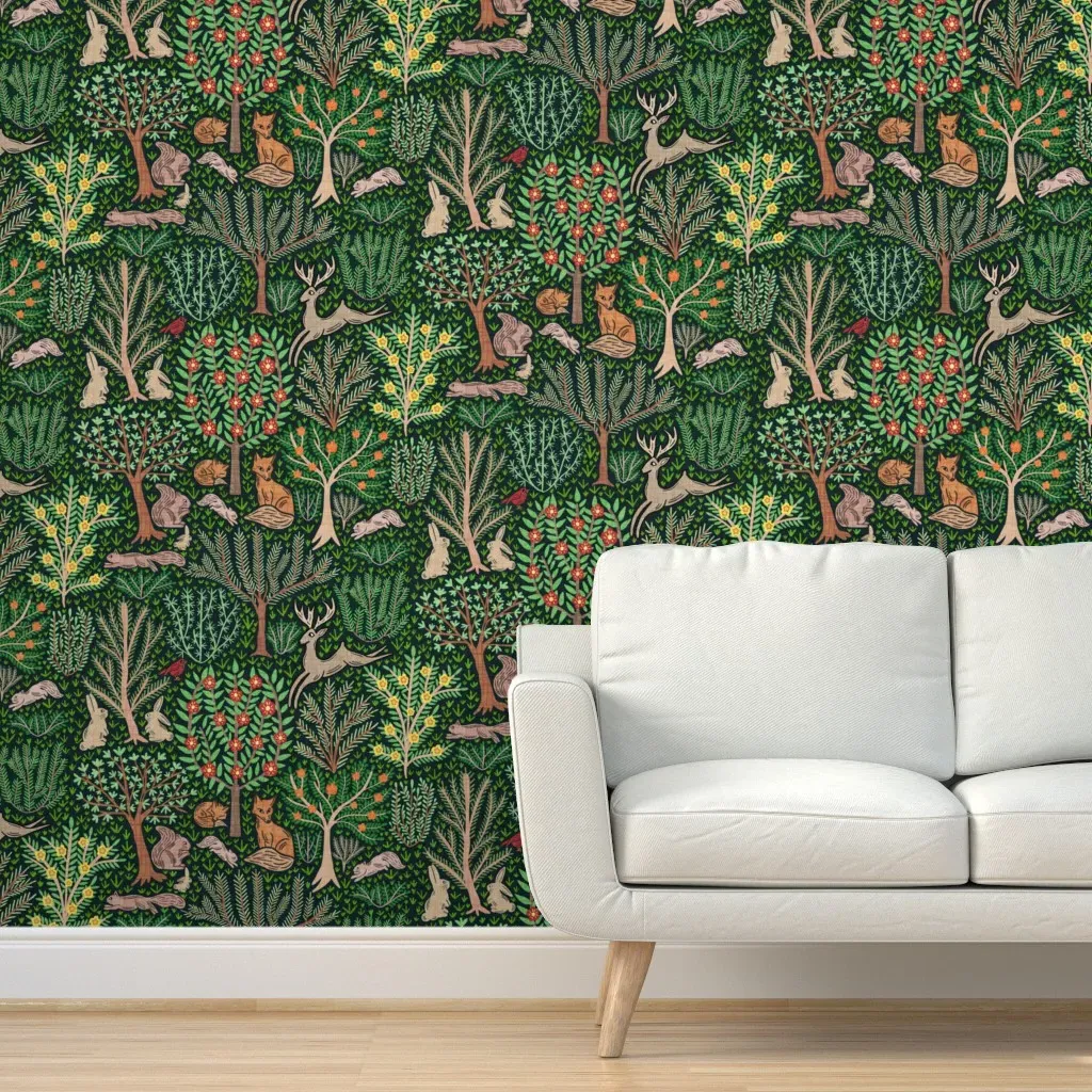 Millefleur Forest In Summer Peel and Stick Wallpaper - Dark Green product