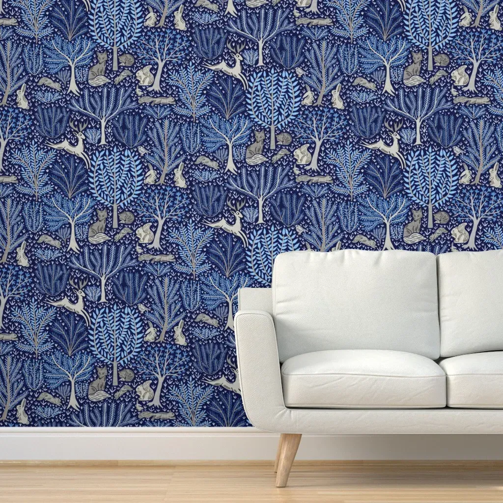 Millefleur Forest In Winter Peel and Stick Wallpaper - Light Blue product