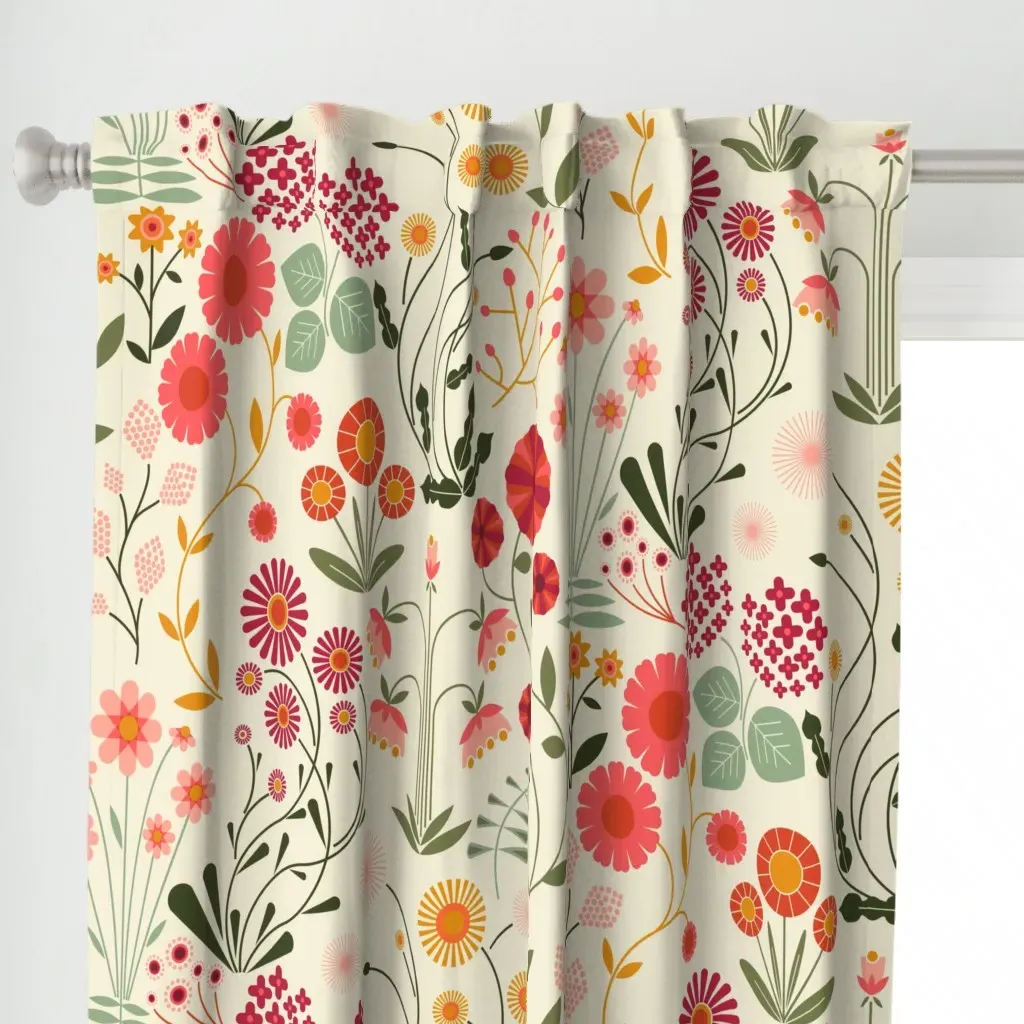 Millefleurs Curtain Panel - Red alternate view
