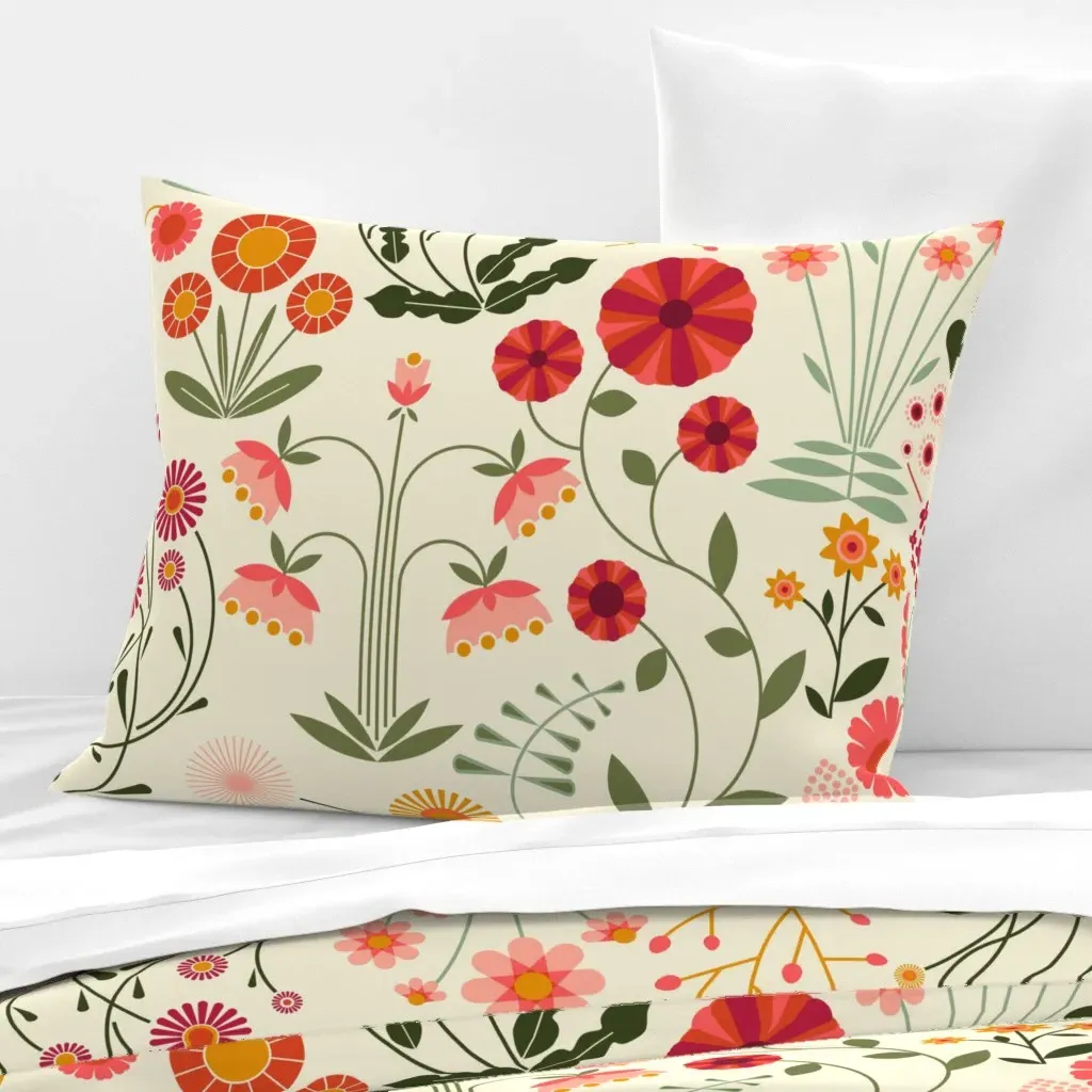Millefleurs Standard Knife Edge Cushion Cover - Red, Cotton Sateen product