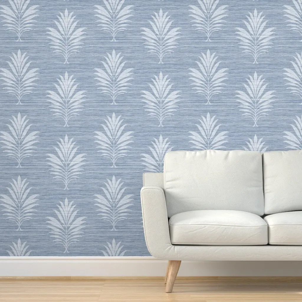 Millennial Palm Peel and Stick Wallpaper - Dusty Blue, Faux Grasscloth product