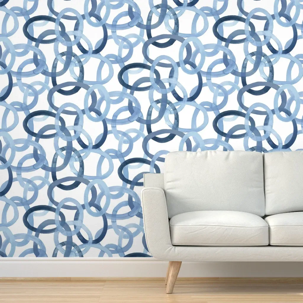 Mimi Circles Peel and Stick Wallpaper - Navy Blue, Cream product