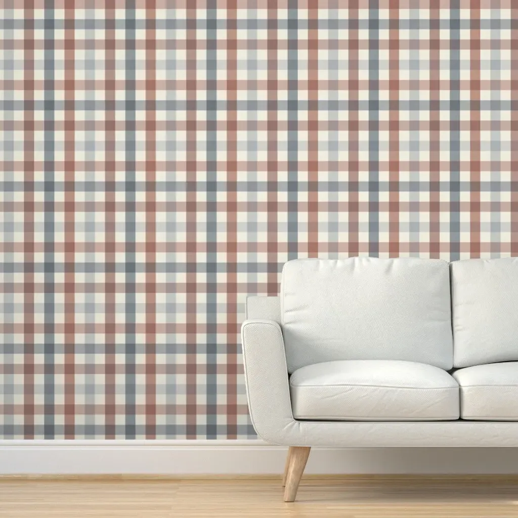 Mimi Plaid Peel and Stick Wallpaper - Indigo Rust on Deep Cream product