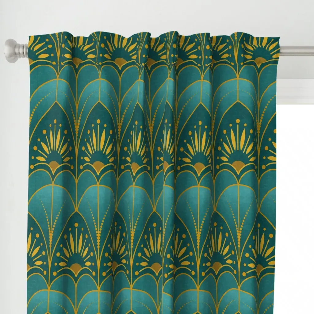 Mimosa Art Deco Curtain Panel - Teal alternate view