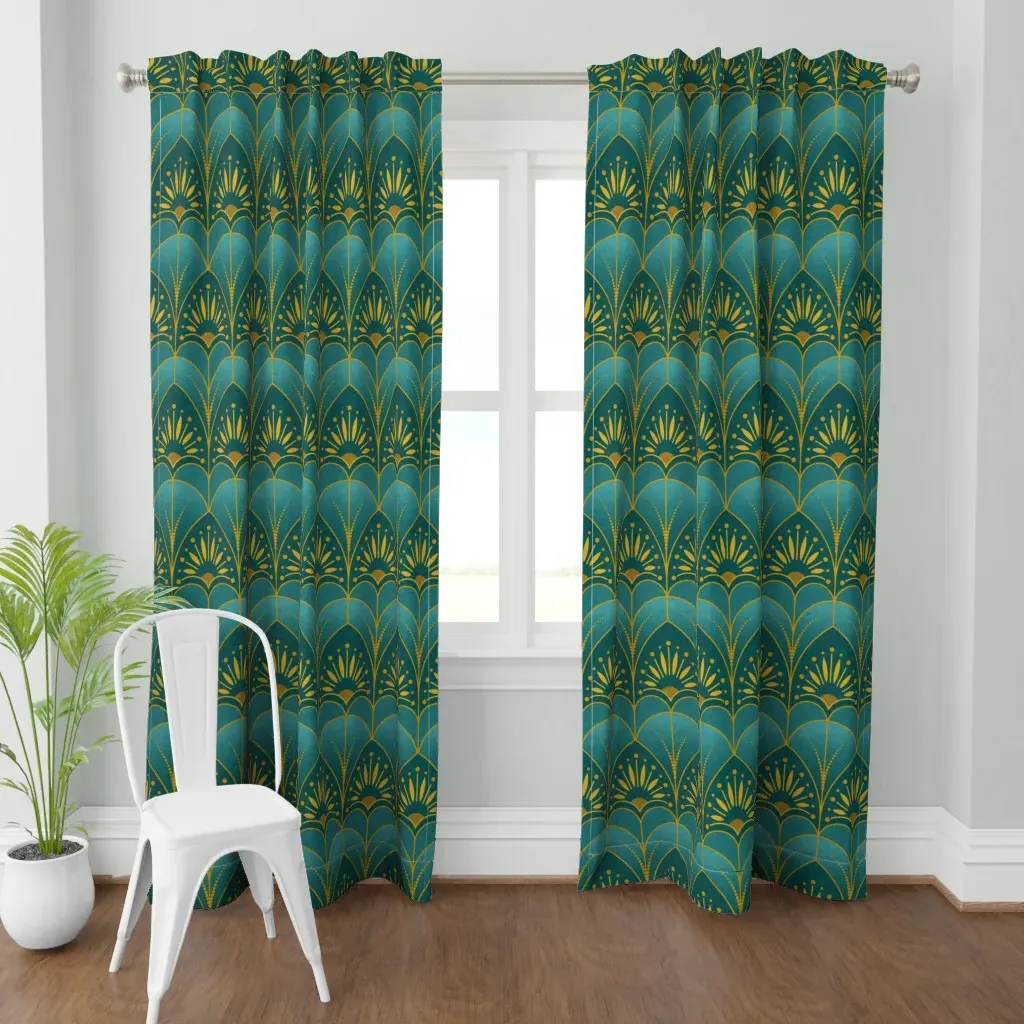 Mimosa Art Deco Curtain Panel - Teal product