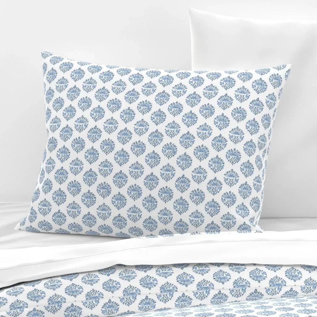 Mini Handblock Medallion Standard Knife Edge Cushion - Indigo Blue, Cotton Sateen product