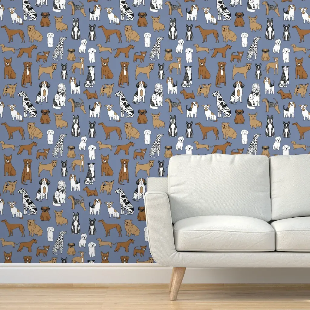 Mini Happy Dogs Peel and Stick Wallpaper - Blue product