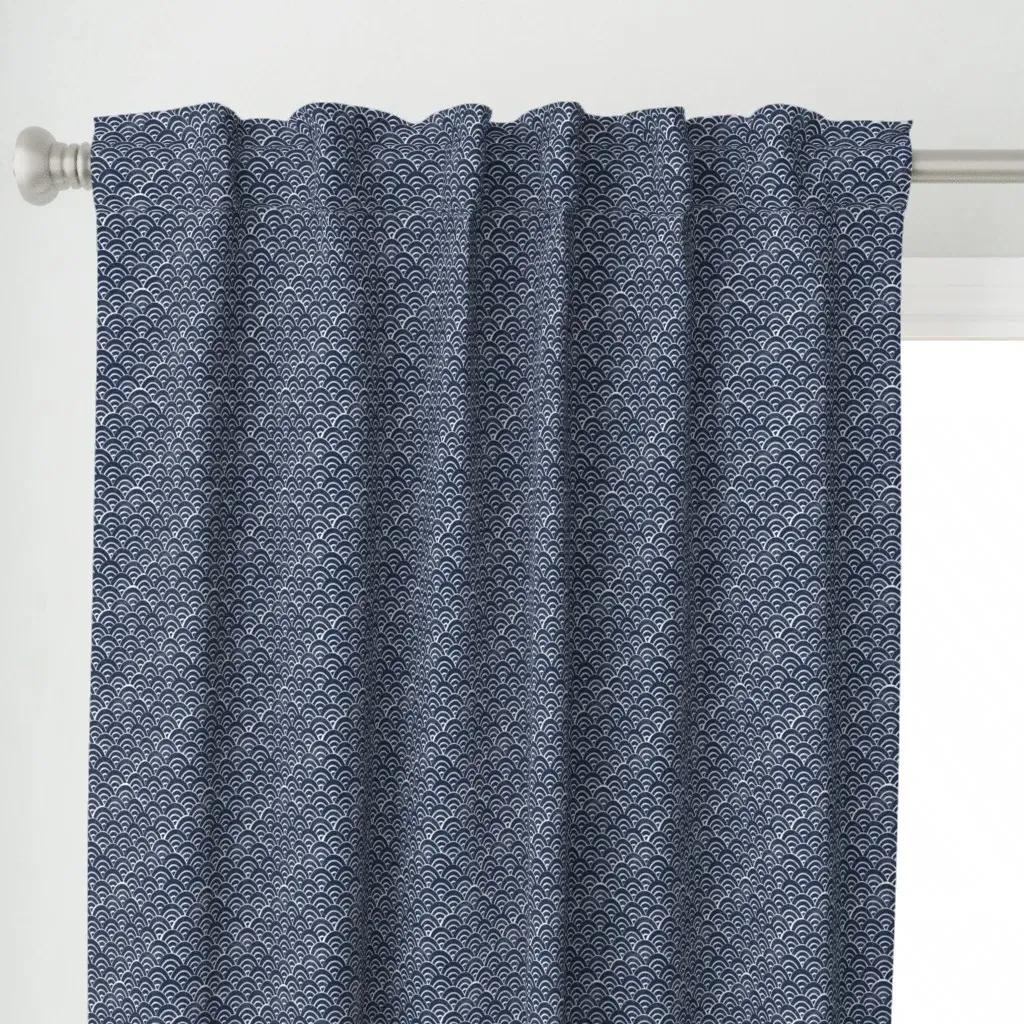 Mini Japanese Waves Curtain Panel - Navy Blue alternate view