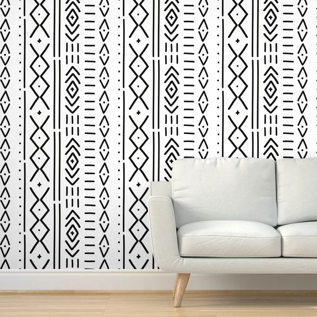Mini Scale Hand Drawn Mudcloth Peel and Stick Wallpaper - Black product