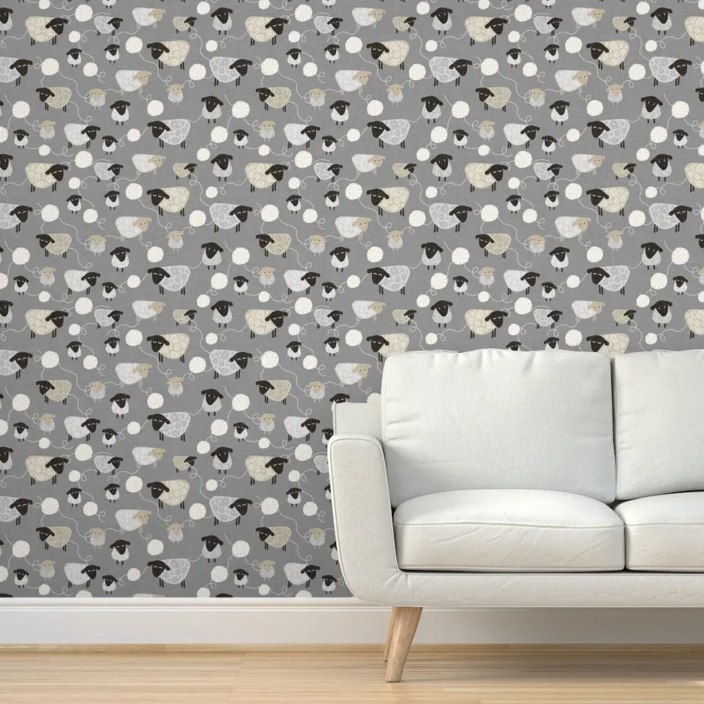 Mini Sheep And Wool Peel and Stick Wallpaper - Grey product