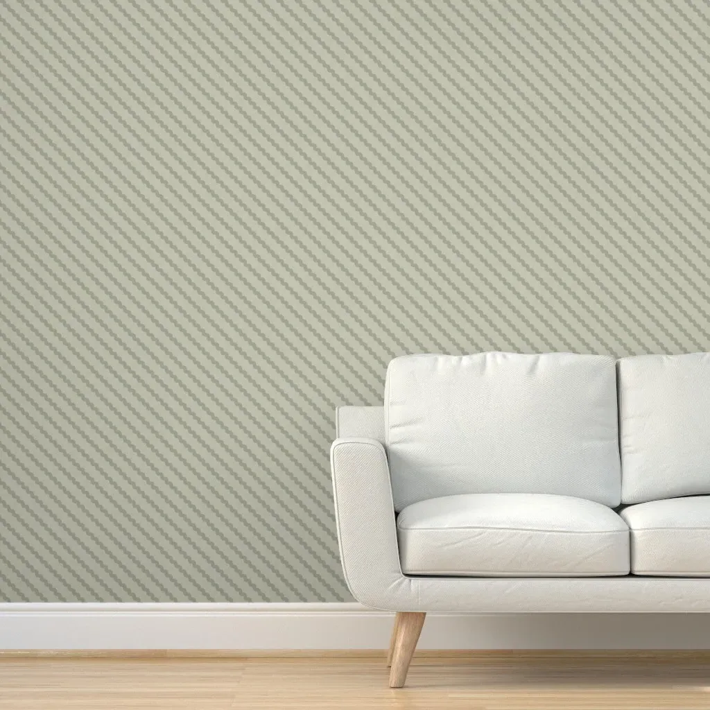 Mini Squiggle Diagonal Scallop Wavy Stripe Peel and Stick Wallpaper - Sage Green product