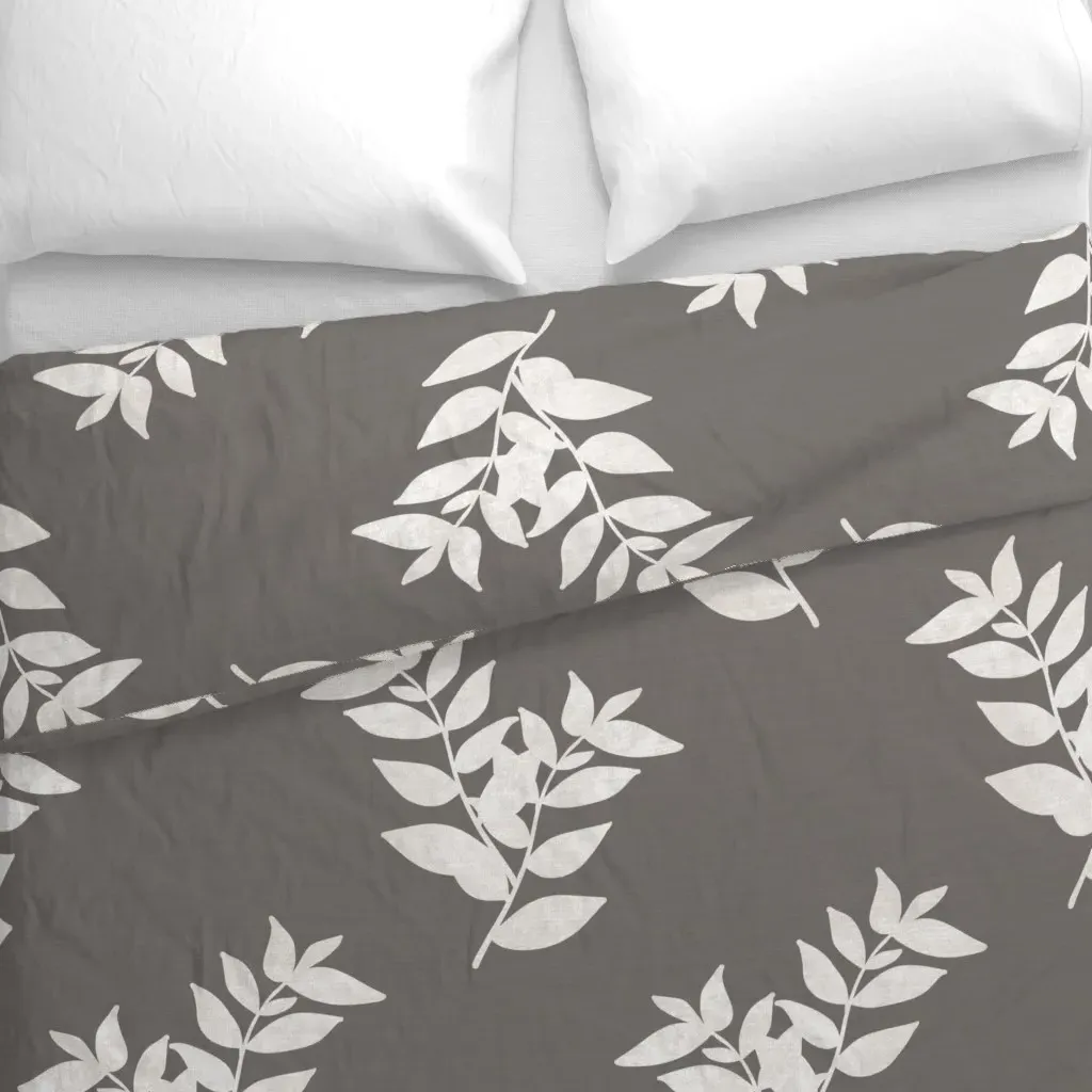 Minimal Botanical Leaf Pattern Duvet Cover - White alternate view