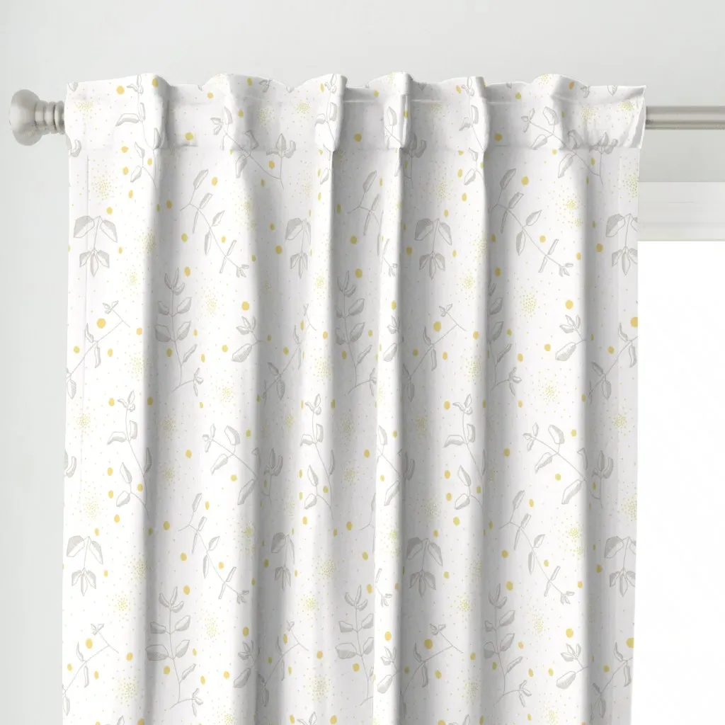 Minimal Leaf Branches Curtain Panel - Yellow alternate view