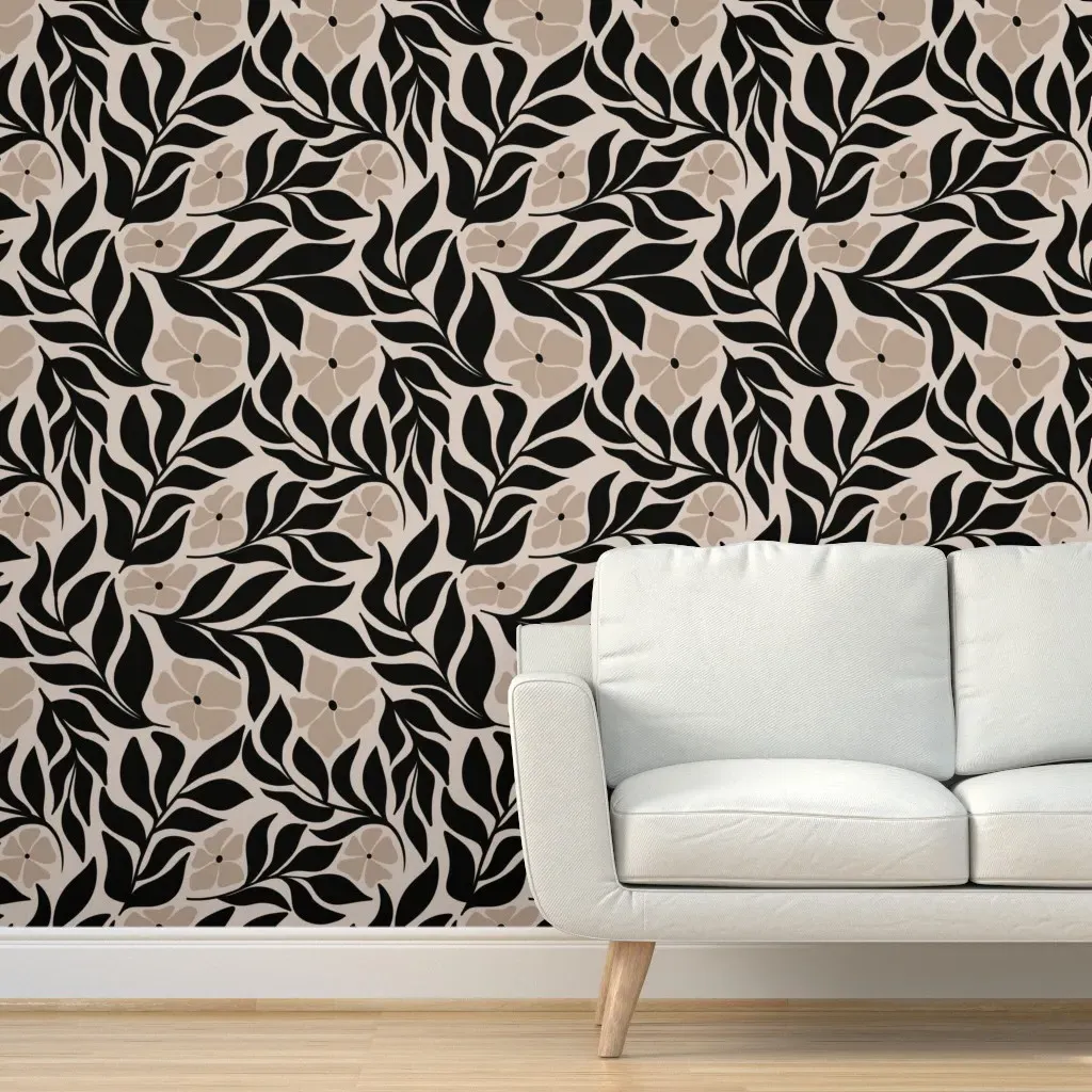 Minimal Retro Floral Peel and Stick Wallpaper - Black, Beige product