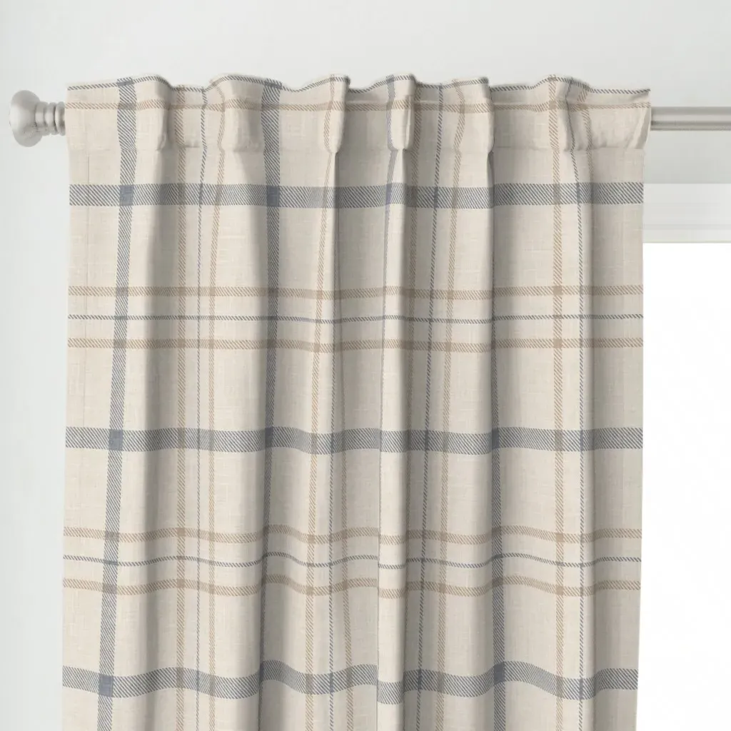Minimal Textured Plaid Curtain Panel - Beige alternate view