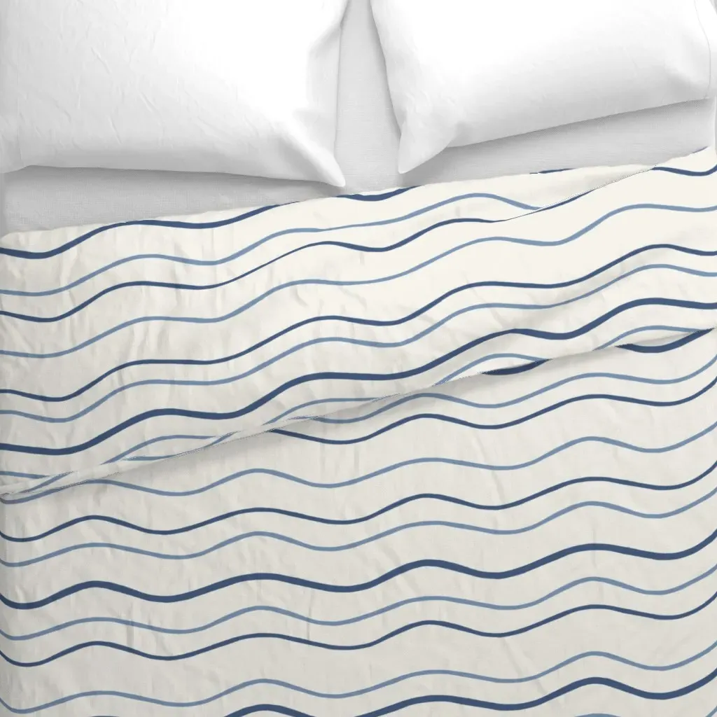 Minimal Wavy Stripe Duvet Cover - Dark Blue alternate view