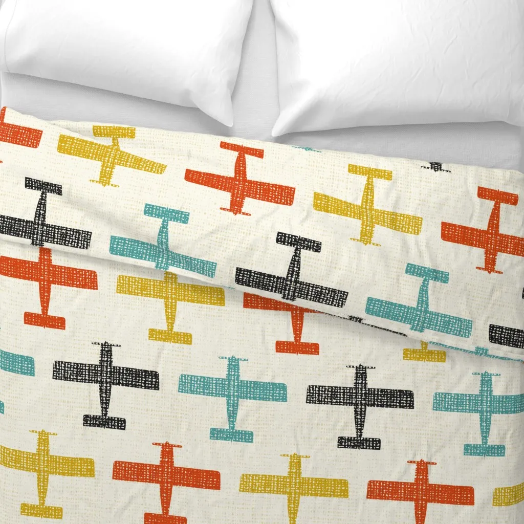 Minimalist Airplane Formation Duvet Cover - Black alternate view