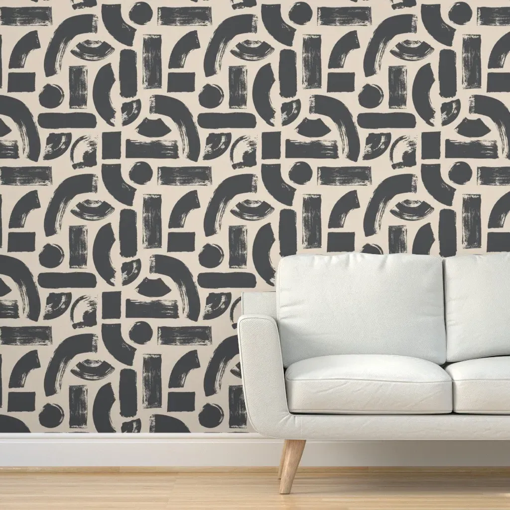 Minimalist Brushstroke Shapes Peel and Stick Wallpaper - Dark Gray product