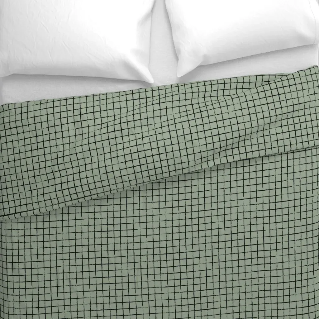 Minimalist Distorted Grid Duvet Cover - Sage Green alternate view