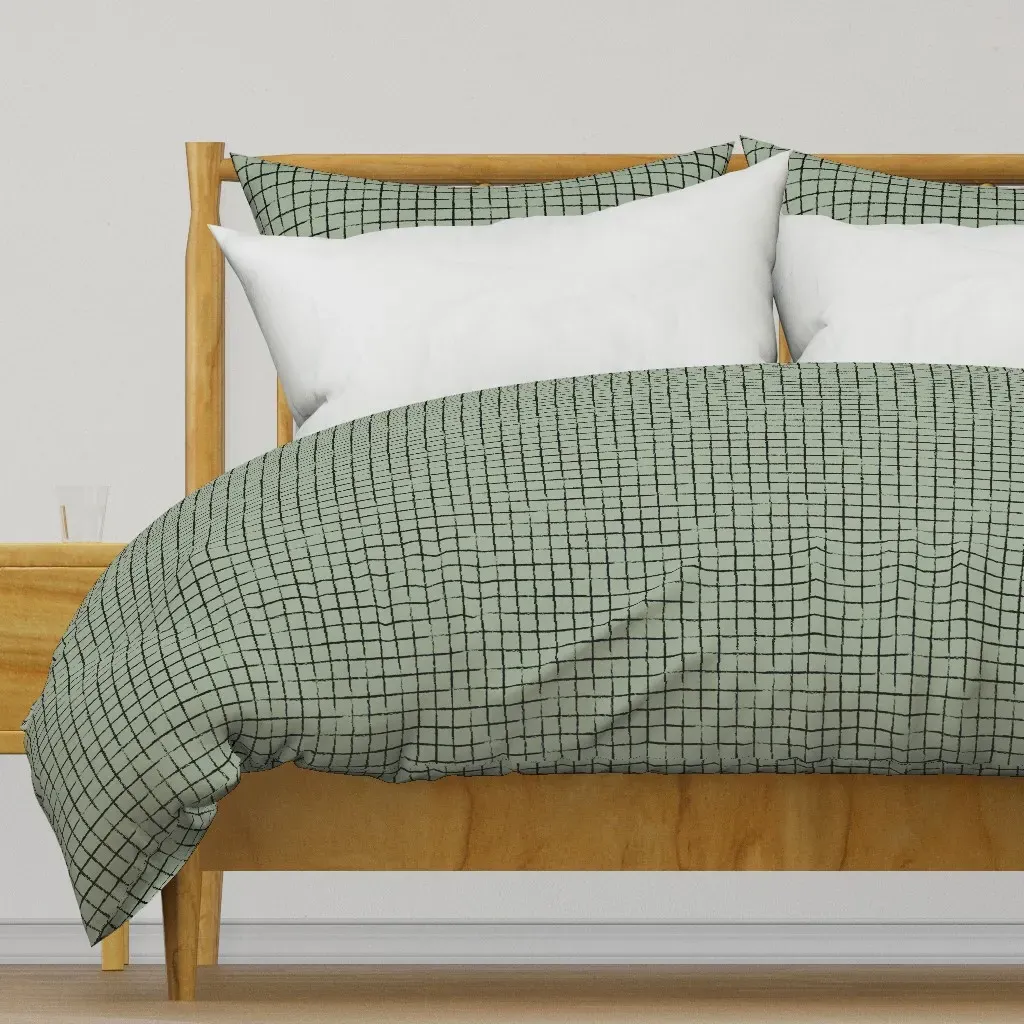 Minimalist Distorted Grid Duvet Cover - Sage Green product