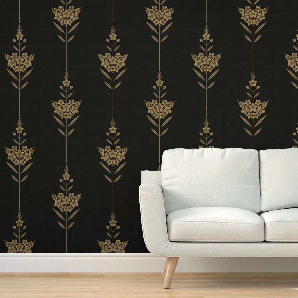 Minimalist Floral Faux Linen Peel and Stick Wallpaper - Gold, Black product