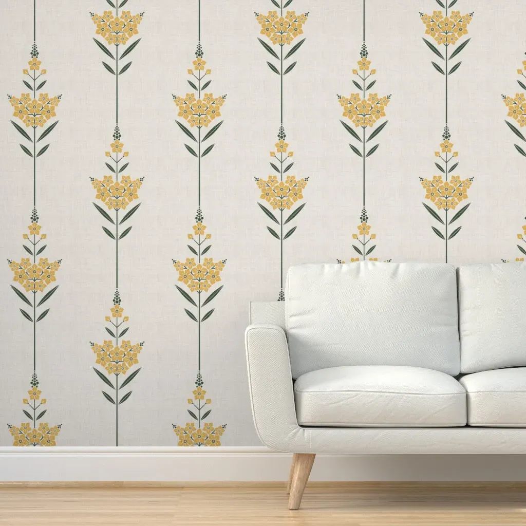 Minimalist Floral Peel and Stick Wallpaper - Mustard Yellow, Faux Linen product