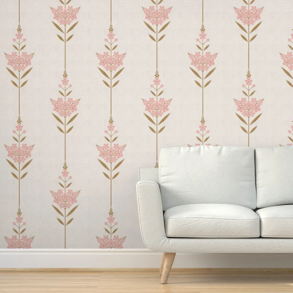 Minimalist Floral Peel and Stick Wallpaper - Pink, Faux Linen product