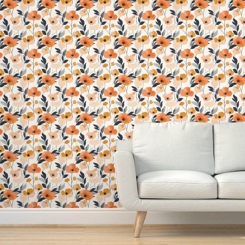 Minimalist Florals Peel and Stick Wallpaper - Orange product