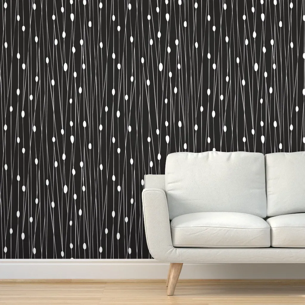 Minimalist Lines & Dot Geometric Peel and Stick Wallpaper - Black, White product