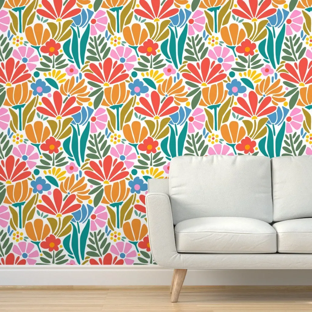 Minimalist Maximalism Folk Large Scale Peel and Stick Wallpaper - White product
