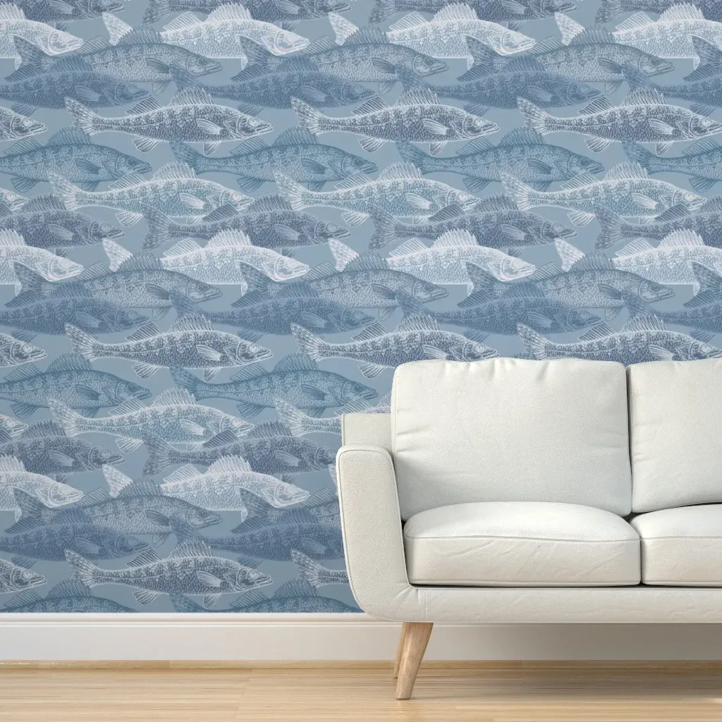 Minnesota Walleye Fish Peel and Stick Wallpaper - Light Blue product