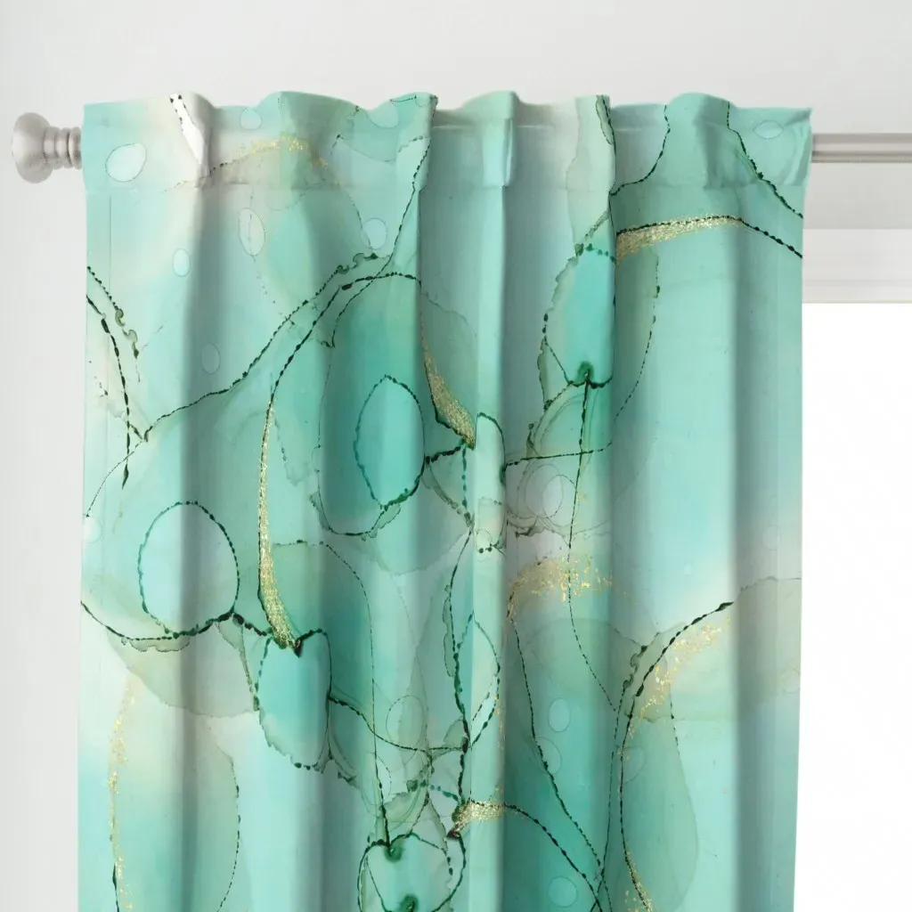 Mint Green Watercolor Curtain Panel - Aqua alternate view