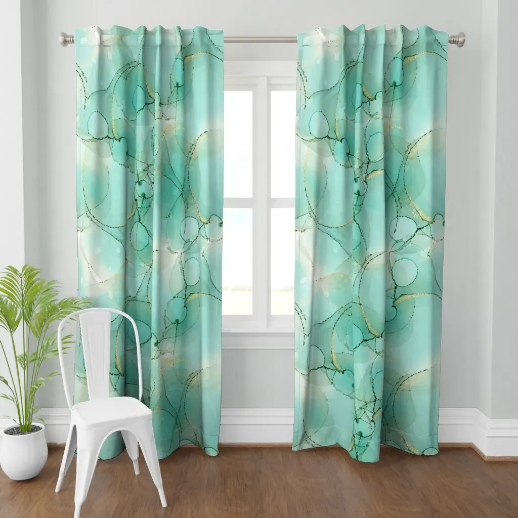 Mint Green Watercolor Curtain Panel - Aqua product