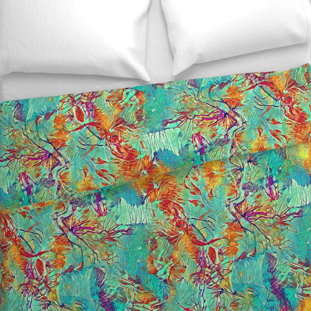 Mint Orange Ink Painting Duvet Cover - Teal alternate view