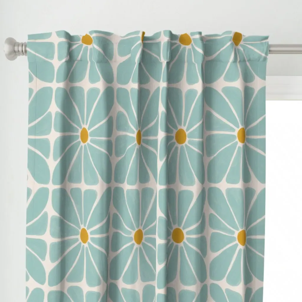 Mint Retro Floral Jumbo Curtain Panel - Dusty Teal alternate view