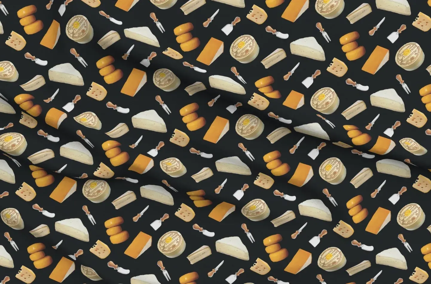 Miss Chiff Designs French Cheese Paris Picnic Print Fabric - Black, Yellow product
