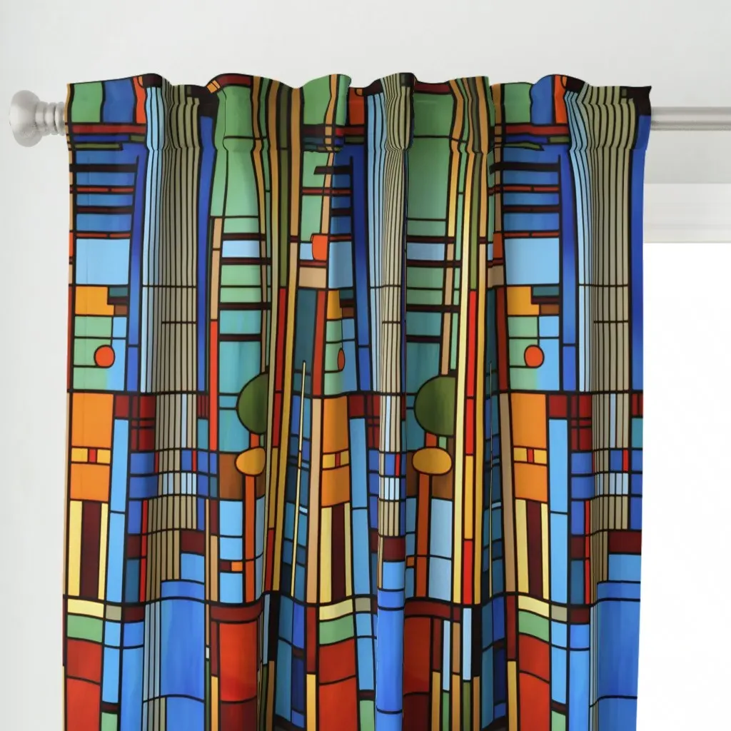 Mission Style Flw Curtain Panel - Blue alternate view