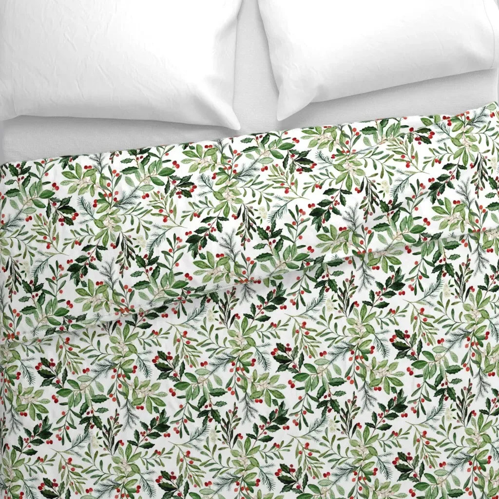 Mistletoe And Holly Christmas Duvet Cover - Green alternate view