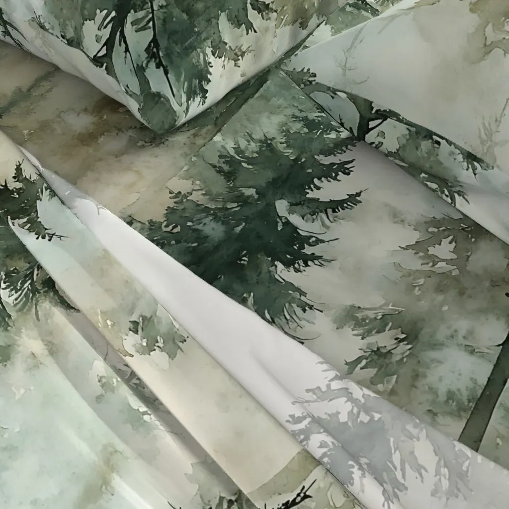 Misty Pines Watercolor Forest Queen Sheet Set - Dark Green alternate view
