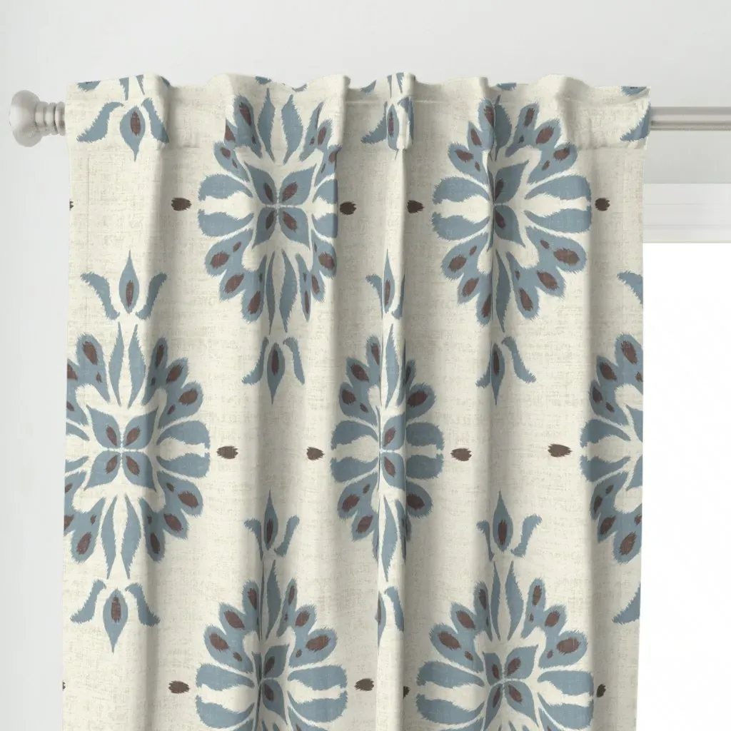 Mocha Mousse Ikat Medilan Curtain Panel - Dusty Blue alternate view