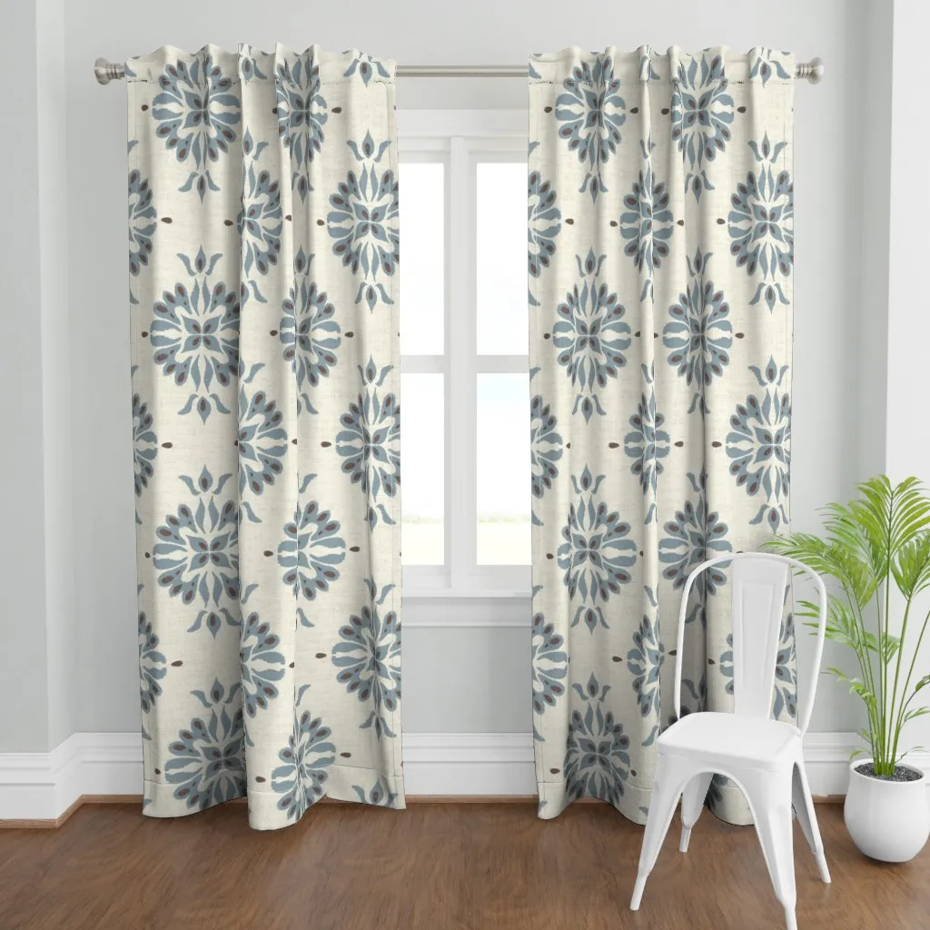 Mocha Mousse Ikat Medilan Curtain Panel - Dusty Blue product