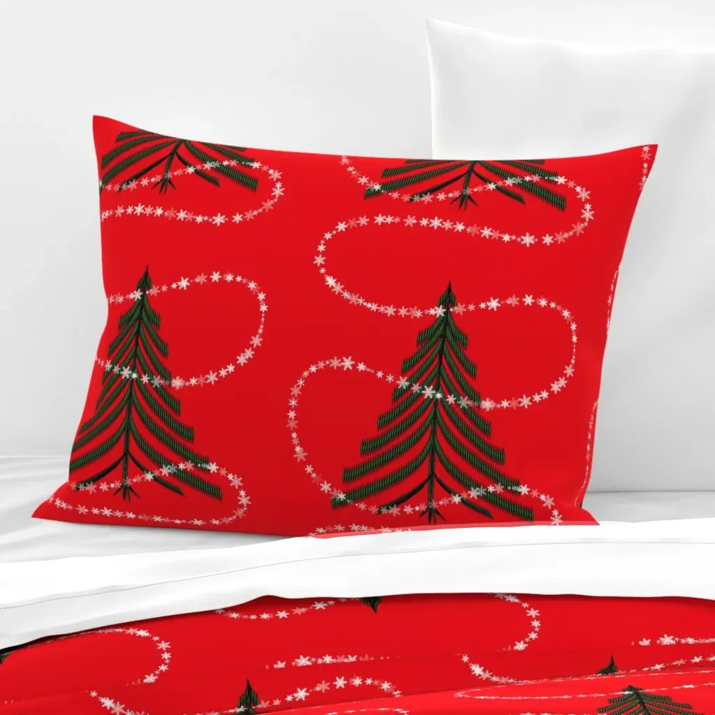 Mock-Block Print Tree Snow Loop Knife Edge Cushion Cover - Red, Cotton Sateen product