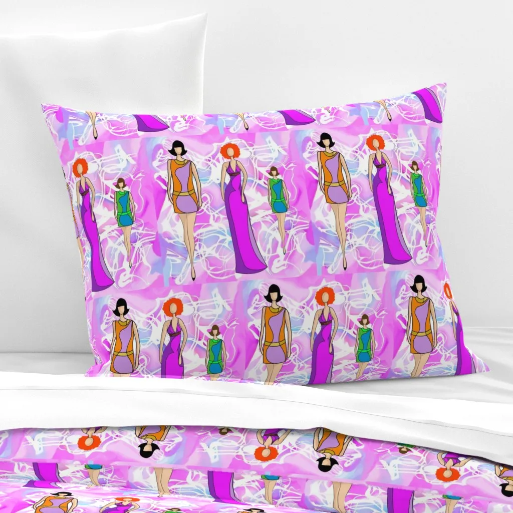 Mod 60s Fashion Smokey Pinks Standard Knife Edge Pillow - Purple, Cotton Sateen product