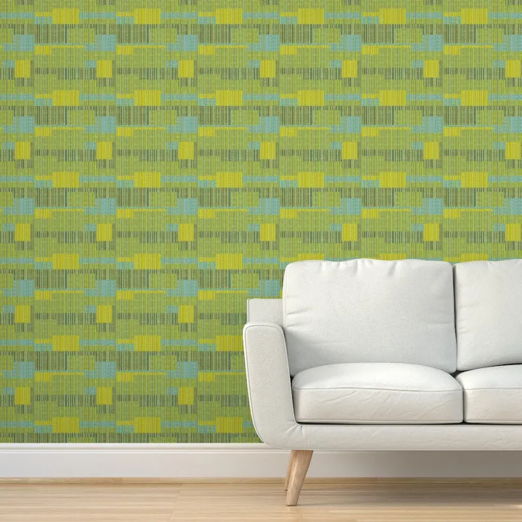 Mod Blocks Peel and Stick Wallpaper - Lime Green, Aqua product