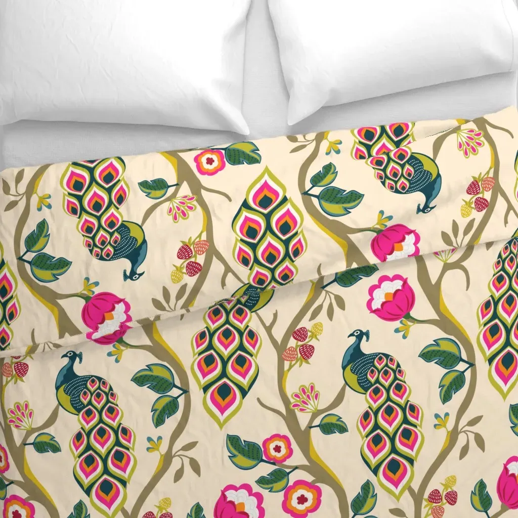 Mod Chinoiserie Peacocks Duvet Cover - Pink alternate view