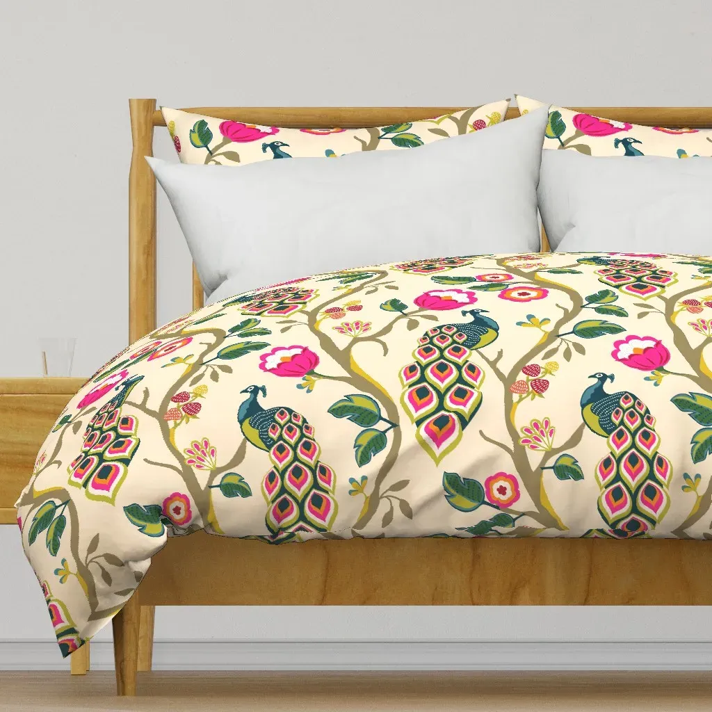 Mod Chinoiserie Peacocks Duvet Cover - Pink product